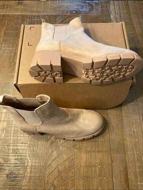 Beige Faux Suede Chelsea Lug Sole slip on ankle boots NIB size 8.5